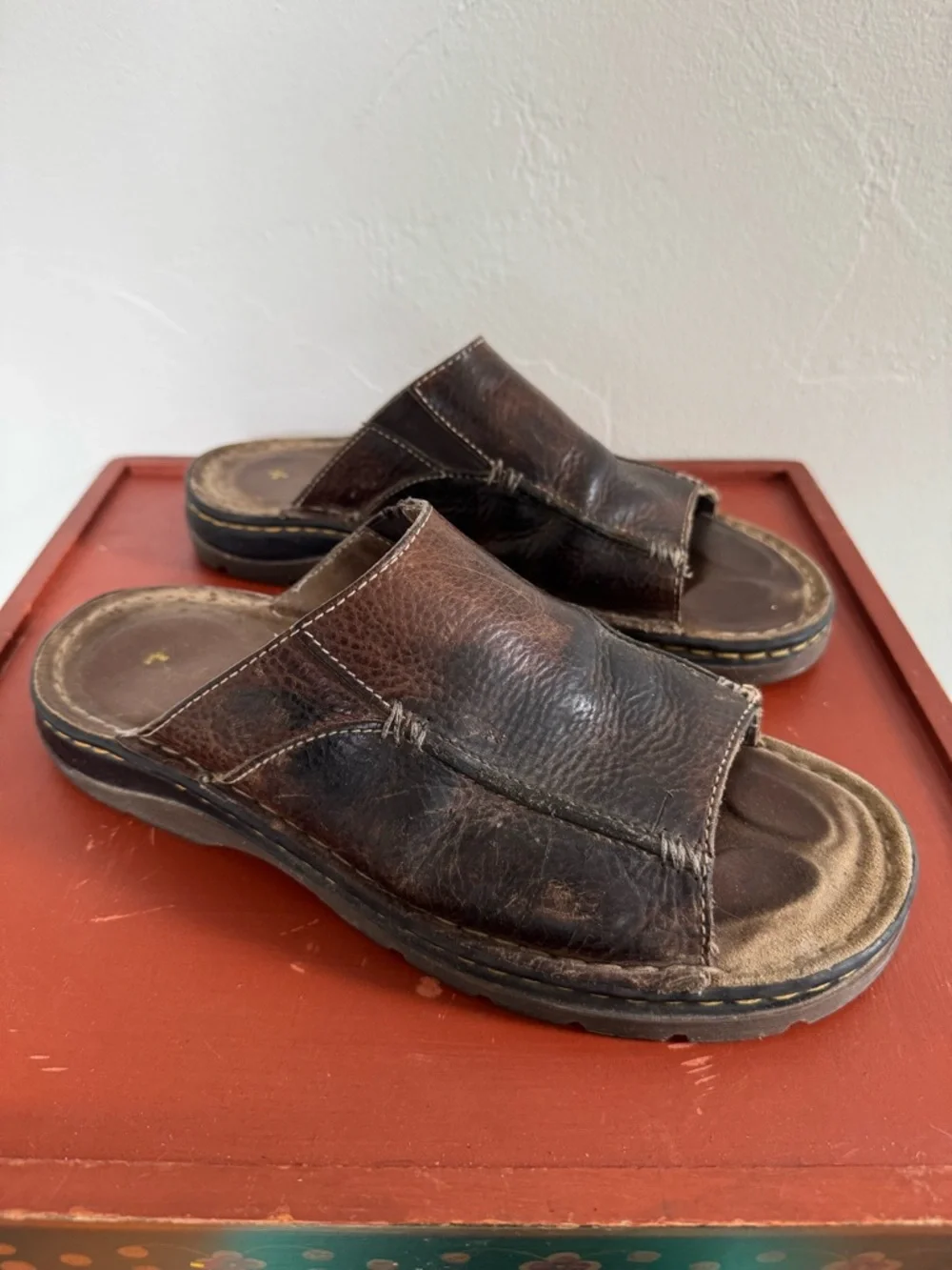 Vintage Dr. Martens Open Toe Sandals Brown Leather Slide Casual Distressed 11